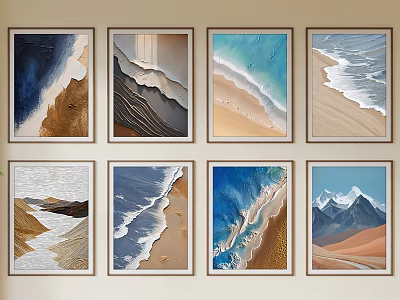 Abstract Paintings Ocean Waves Sandy Beaches And Mountain Landscapes In Framed Wall Display Artwork Collection 3d model
