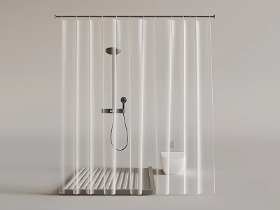 Modern Shower Head In Bathroom Enclosure With Transparent Curtain And Handheld Spray 3d model