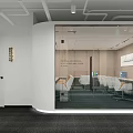 Modern Public Office Space With Red Padded Wall And Gray Carpet Reception Desk