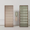 Elegant Modern Room Divider Screen With Colored Glass Blocks And Brass Frame 3d model