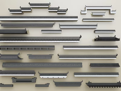 Traditional Chinese Roof Decorative Components in Various Gray Black Styles 3d model