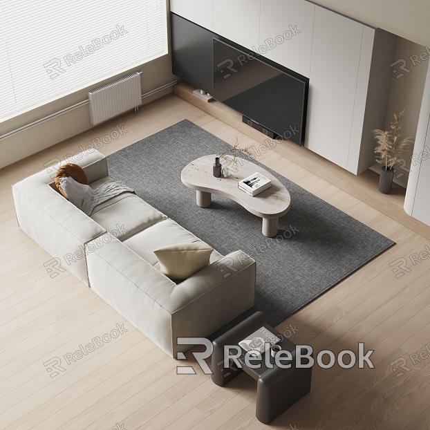 Modern double sofa sofa coffee table combination model