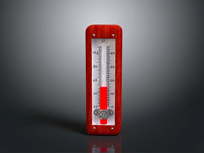 Red Wooden Case Thermometer With Clear Scale And Red Liquid Column 3d model