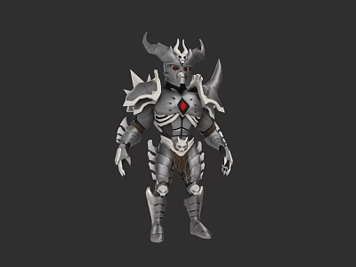 Armored Demon Warrior Character With Horned Helmet Red Eyes Red Gem And Silver Armor 3d model