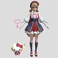 Cute Anime Girl in Bow Dress with Hello Kitty Like Creature and Yellow Wings