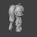 Anime Game Character With Orange Twin Ponytails White Green Outfit Sandals Front Back Views