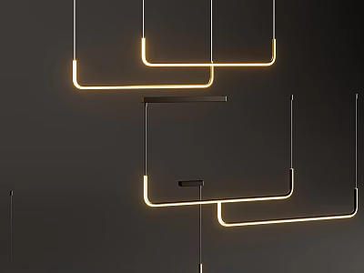 Modern Geometric LED Pendant Lights Hanging From Ceiling With Illuminated Linear Design 3d model