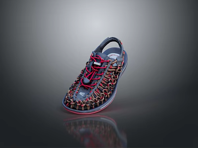 Comfortable Daily Necessity Sandals With Red Black Woven Straps And Reflective Soles 3d model