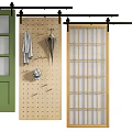 Barn Doors In Various Colors Green Yellow Pink White With Grid Design And Sliding Rail