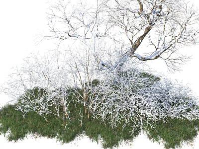 Snow Covered Arbor Tree With Frosted Branches Green Grass And Bushes 3d model