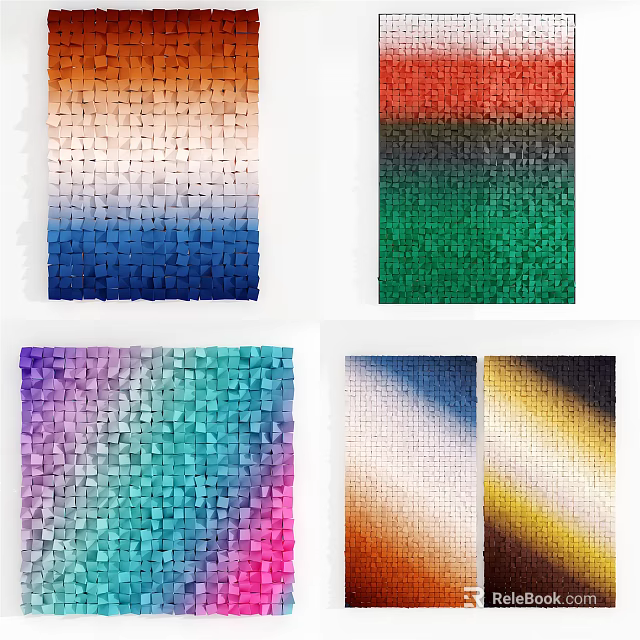 Colorful Gradient Wall Art with Square Patterns and Vibrant Hues for Interior Decor 3d model 