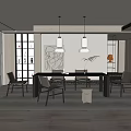Modern Restaurant Interior With Open Layout Dining Table Chairs And Pendant Lights