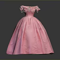 Pink Princess Style Dress With Ruffled Neckline And Flared Skirt Design