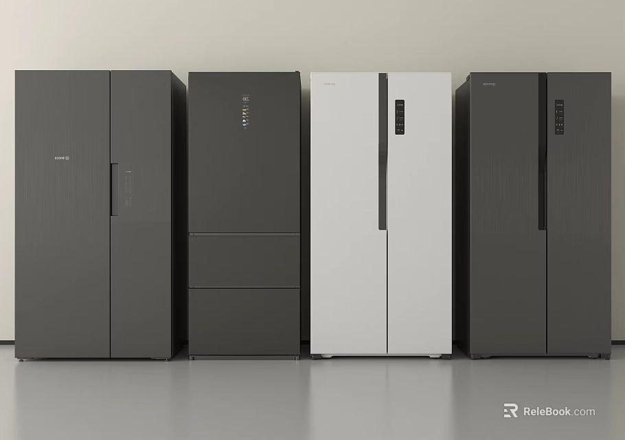 Modern Home Refrigerators In Various Colors And Sleek Designs For Kitchen Use 3d model 