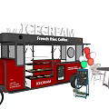 Red Ice Cream Truck With Service Window Awning Balloons And Outdoor Tables Chairs