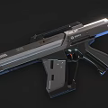 Futuristic Rifle With Sleek Black Metallic Design Glowing Red Accents Ergonomic Grip And Magazine