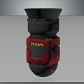 Gray Cylindrical Military Weapon With Red Protective Bands And Yellow Black Warning Stripes