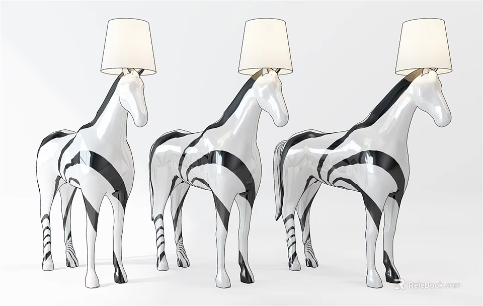 Stylish Horse Shaped Floor Lamp with Black and White Design and White Lampshade 3d model 