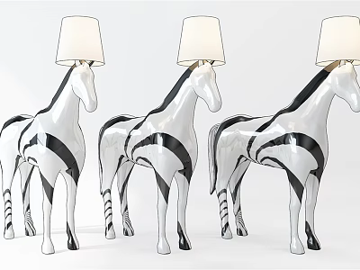 Stylish Horse Shaped Floor Lamp with Black and White Design and White Lampshade 3d model