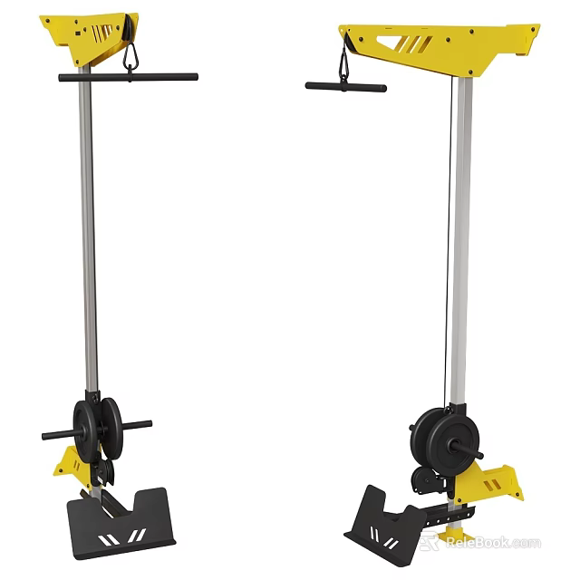Home Gym Strength Training Fitness Equipment with Yellow Black Weight Plates Handles and Adjustable Stand 3d model 