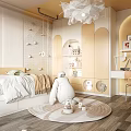 Cozy Kids Room with Never Grow Up Wall Art Big White Doll and Round Rug