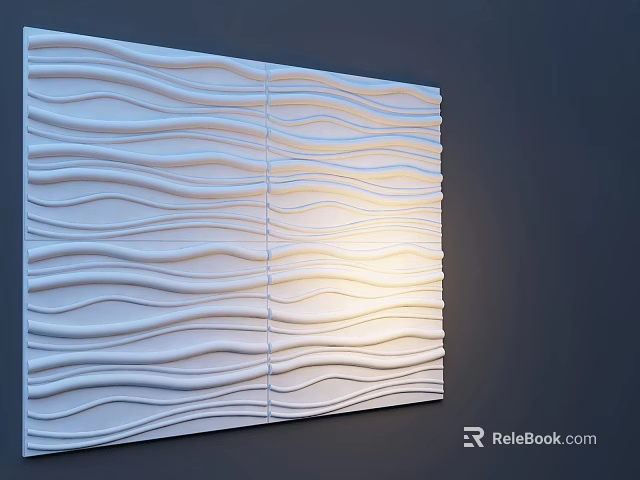 Wavy Textured White Wall Panel With Modern Decorative Lighting For Interior Design 3d model