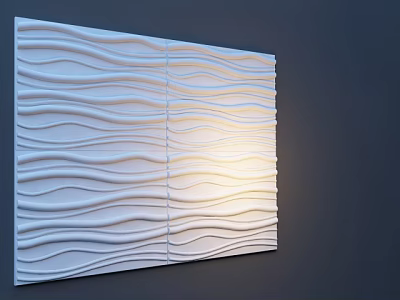 Wavy Textured White Wall Panel With Modern Decorative Lighting For Interior Design 3d model
