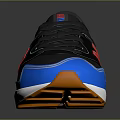 Stylish Black And Blue Sneakers With Red N Logo And Orange White Sole