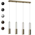 Modern Four Pendant Lights With Cylindrical Glass Shades And Slim Metal Hanging Rods