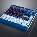 Blue Audio Mixer Console With Multiple Control Knobs And Sliding Faders