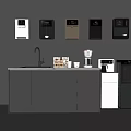 Modern Kitchen With Various Household Appliances Including Water Dispensers Coffee Maker And Blender