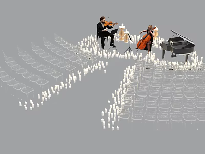 Concert Stage With Violinist Cellist Piano And Audience Seats Setup 3d model