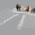 Concert Stage With Violinist Cellist Piano And Audience Seats Setup