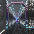 Futuristic KTV Corridor With Purple Blue Neon Lights Geometric Lines And Stylish Modern Vibe