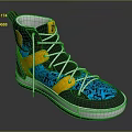 Stylish High top Shoes with Black Yellow Blue Patterned Design and White Laces