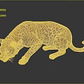 Realistic Crouching Leopard With Spotted Fur And Reflection On Dark Background