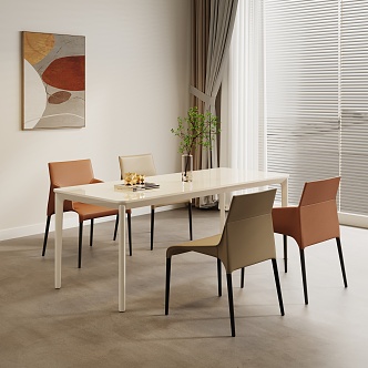 Modern Dining Table and Chair Combination Cream Dining Table and Chair Combination Dining Chair 3d model