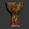 Antique Gold And Red Glazed Cup With Distressed Finish And Pedestal Base