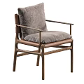 Modern Single Chair With Gray Velvet Cushion Brown Wooden Frame And Armrests