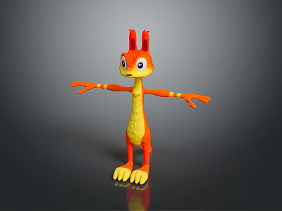 Orange And Yellow Cartoon Character With Long Ears Big Eyes And Outstretched Arms 3d model