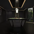 Modern Billiard Room Interior With Hanging Chandelier Green Plants Billiard Table And Windows
