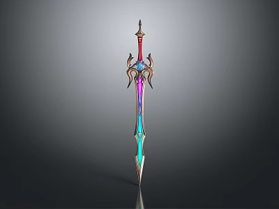 Ornate Fantasy Sword With Vibrant Colorful Hilt And Intricate Blade Design 3d model