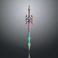 Ornate Fantasy Sword With Vibrant Colorful Hilt And Intricate Blade Design