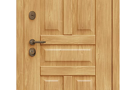 Wooden Hinged Door Design With Classic Panel Pattern And Metal Handle Lock 3d model