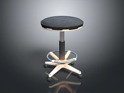 Modern Bar Stool With Black Padded Seat Adjustable Height And Swivel Wheels Base 3d model