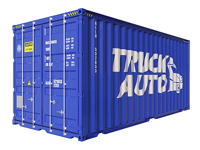 High Quality Industrial Equipment Blue Shipping Container With Truck Auto Logo Design 3d model