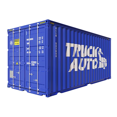 High Quality Industrial Equipment Blue Shipping Container With Truck Auto Logo Design 3d model