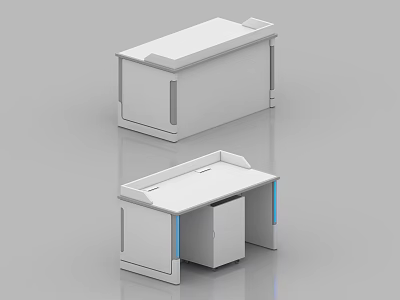 Modern Control Room Console Design With White Surface Storage Cabinet And Blue Lighting 3d model