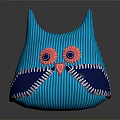 Owl Shaped Blue Striped Pillow With Pink Eyes And Stitched Details