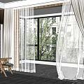 modern curtain window screen floor-to-ceiling window 3d model